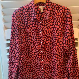 J Crew Valentine Heart Design silk blouse